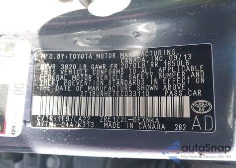 2014 Toyota Corolla Le Premium z USA, uszkodzony, nr VIN 2T1BURHE7EC033110